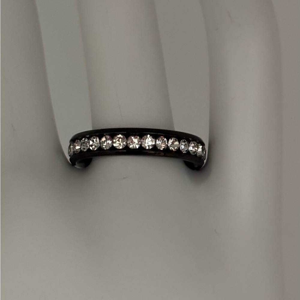 Stainless steel black rhodium plated crystal eternity band ring Size 9